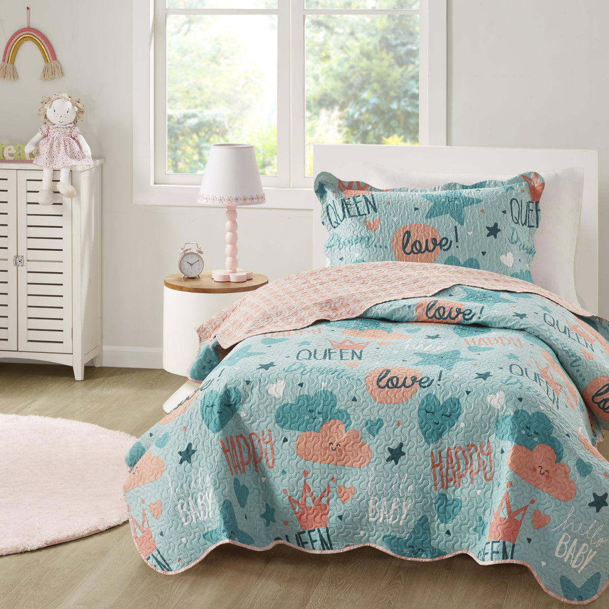 Kit Colcha Cobre Leito Infantil Aurora Enxovais Dupla Face 2 Peças